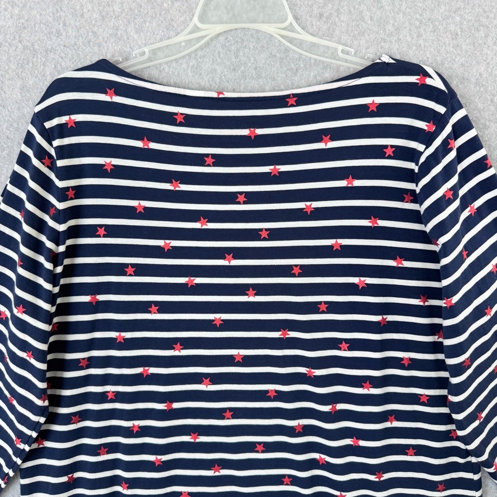 Boden T Shirt Women 16 / 18 Blue White Striped Red Stars Long Sleeve Cotton READ - Picture 7 of 16